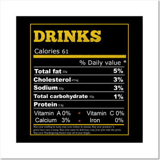 Funny Drinks Nutrition Facts Label Thanksgiving Dinner Posters and Art